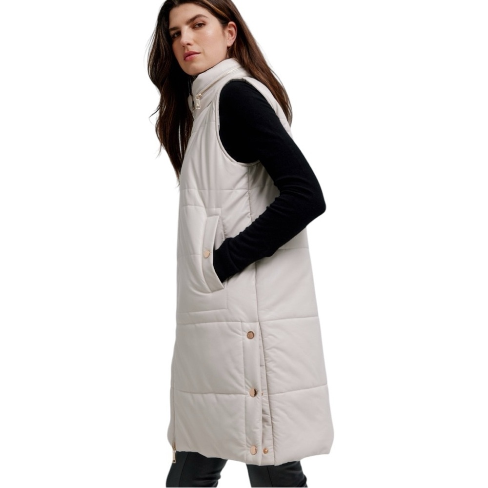 NWT Nikki Jones Quilted Puffer Vest Vegan Leather Gold Trim & Side Snaps